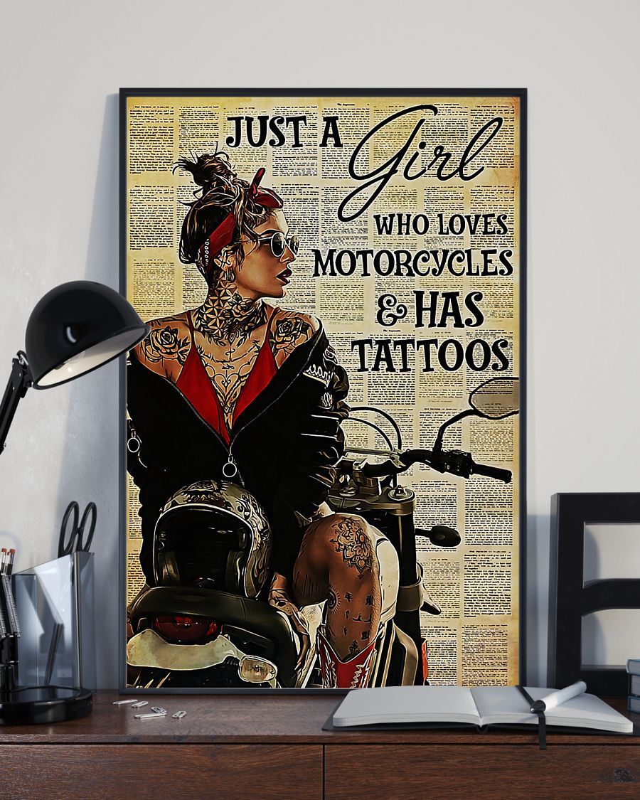 Just A Girl Who Loves Motorcycles And Has Tattoos Vertical Canvas And Poster | Wall Decor Visual Art