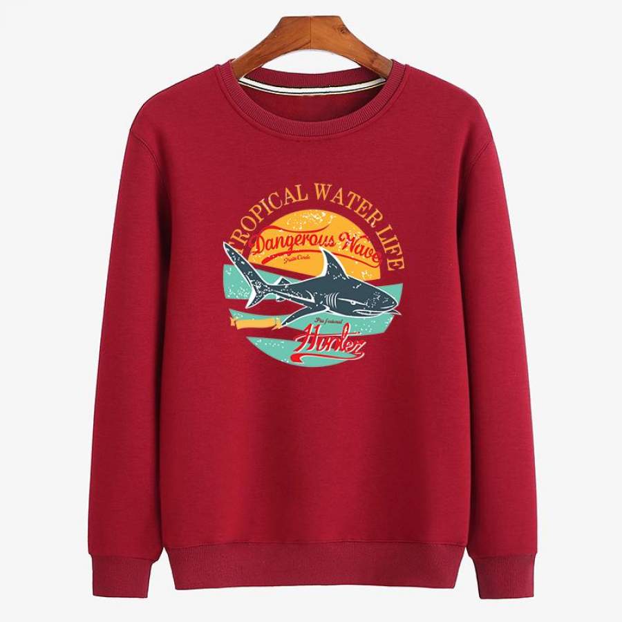 Shark Image Printed Sweatshirt Tropical Water Life Sweatshirt Ideal Present Cotton Clothes for Adult