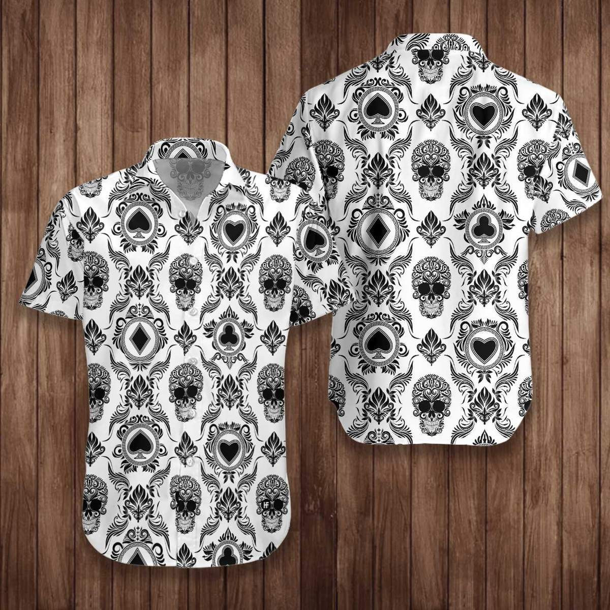 Black White Casino Skull Unisex Hawaii Shirts Ha104512