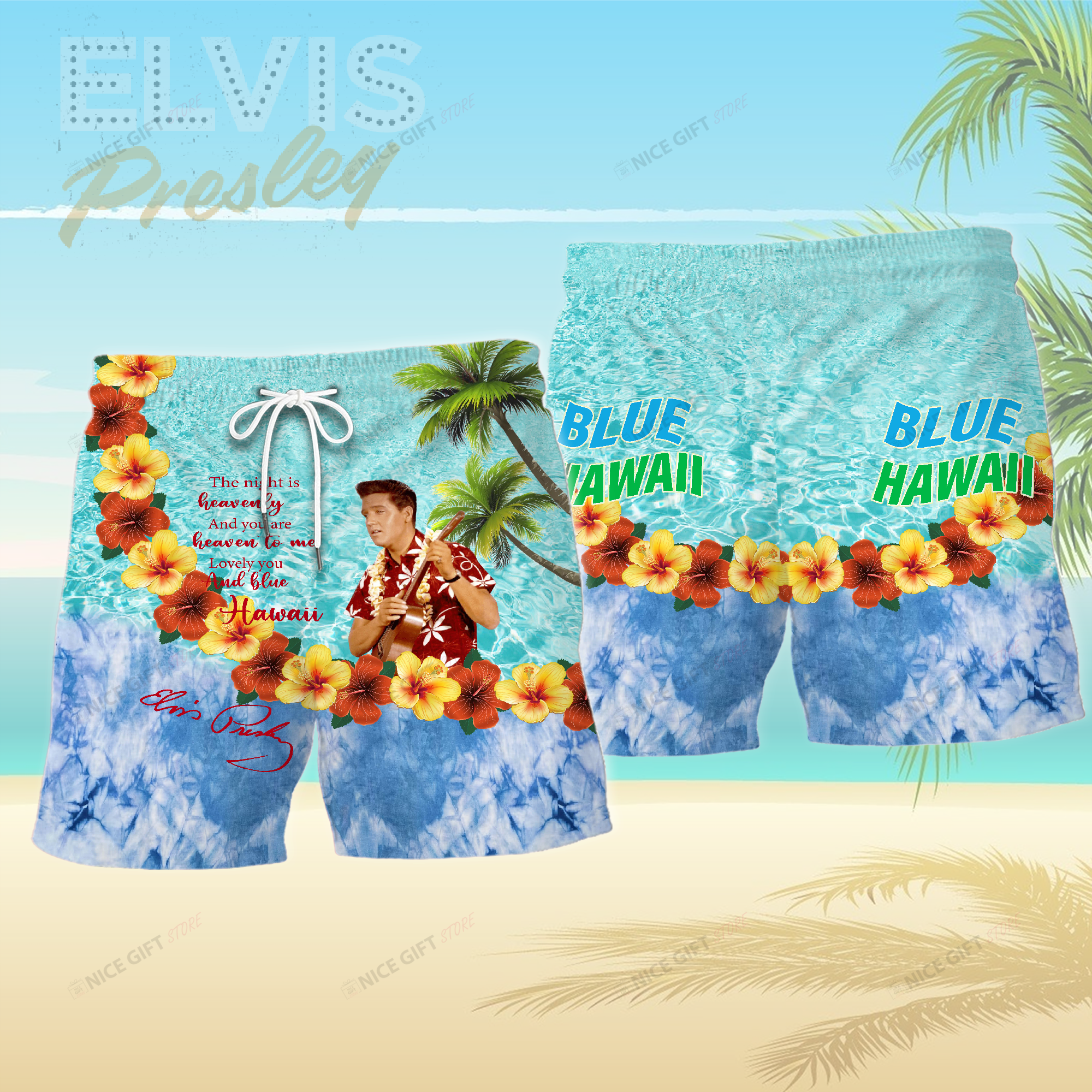 Elvis Presley Blue Hawaiian Men Beach Shorts Mbs-Y2U9