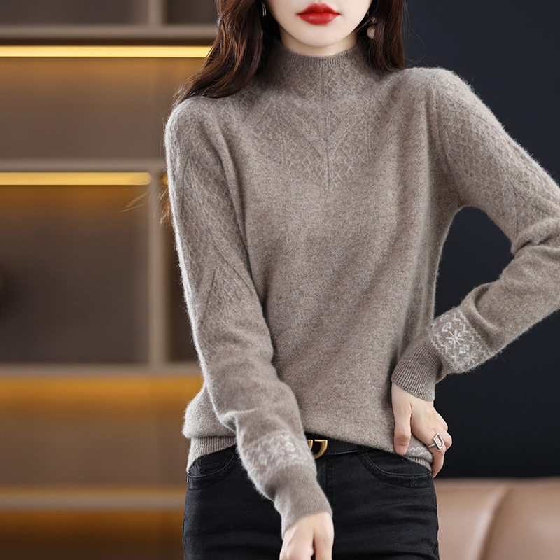 Autumn and winter new women’s sweater turtleneck 100% pure wool Korean fashion sweater pullover color matching loose base alx