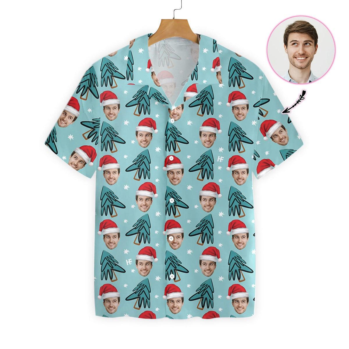 Funny Face Christmas Tree Custom Photo Hawaii Shirt For Men Women Ha26166