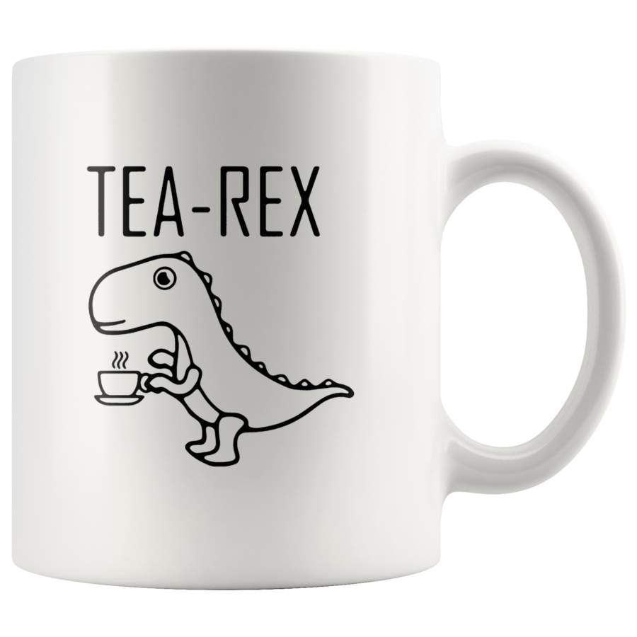 Tea-Rex T-Rex drinking tea white coffee mug