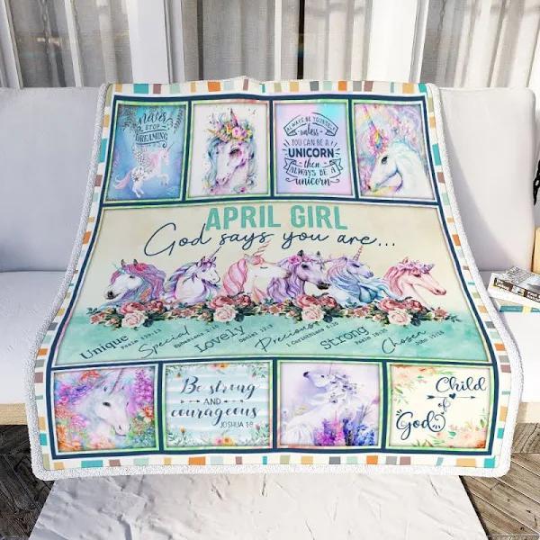 April Girl God Says You Are Unicorn Fleece Blanket Home Decor Bedding Couch Sofa Soft And Comfy Cozy Gift For Friend Family Birthday Gift