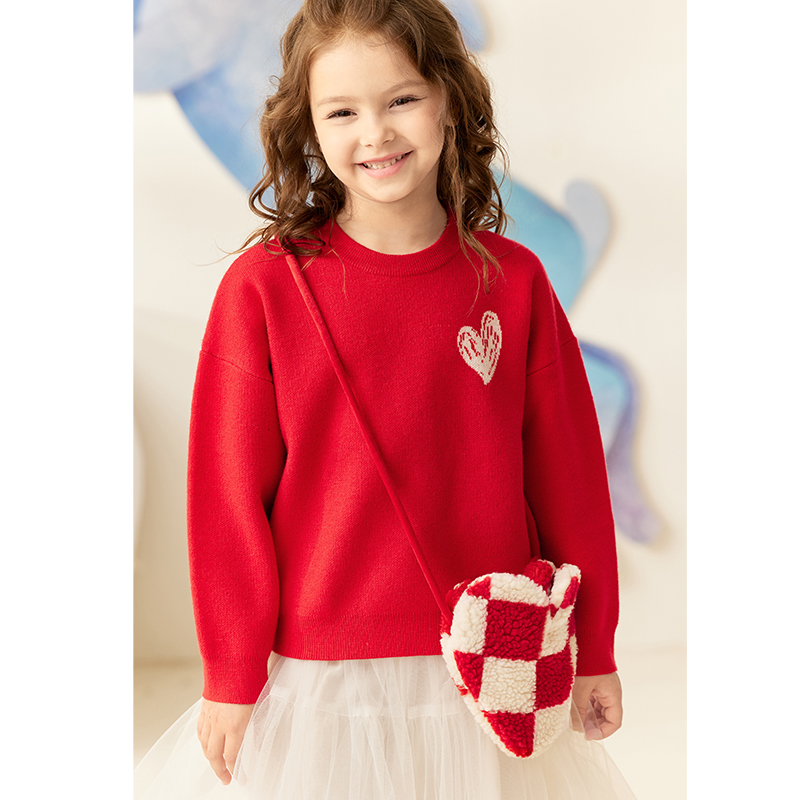 amii Kids Sweater for Girls 2022 Winter Rabbit Printed Solid Long Sleeve Knittwear O-neck Loose Children Knitted Tops 22260051 alx