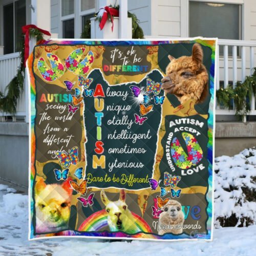 Autism Awareness Quilt Blanket Llama