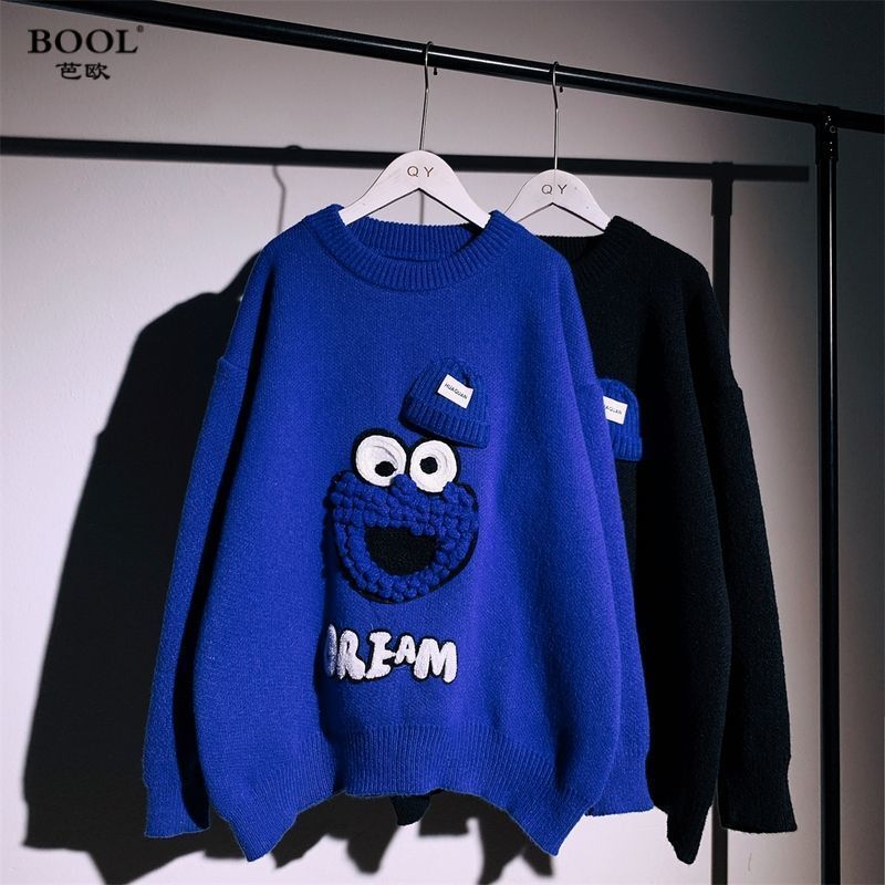 The Owner Recommends 2022 Autumn And Winter Fashion Klein Blue Sweater Cartoon Lazy Wind Knitwear Women alx