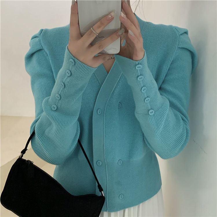 Woman Sweaters Femme Chandails Autumn and Winter Women’s Sweater Coat Puff Sleeve Knitted Cardigan Pull Hiver alx