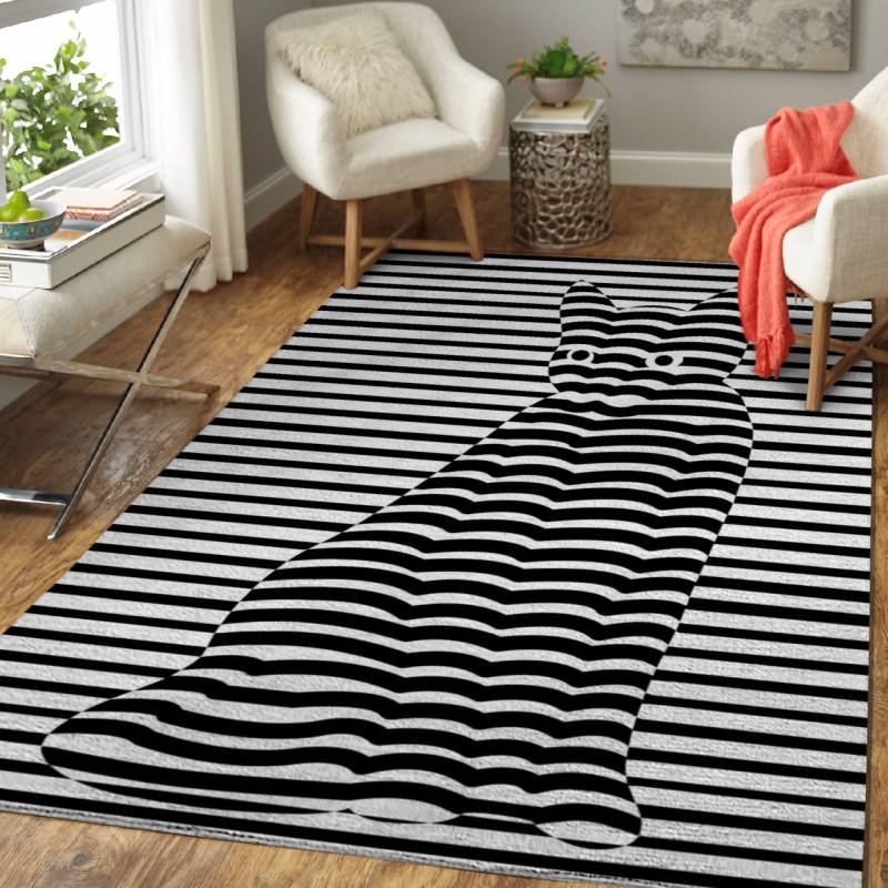 StripedCatBW18 – Animals Area Rug Carpet