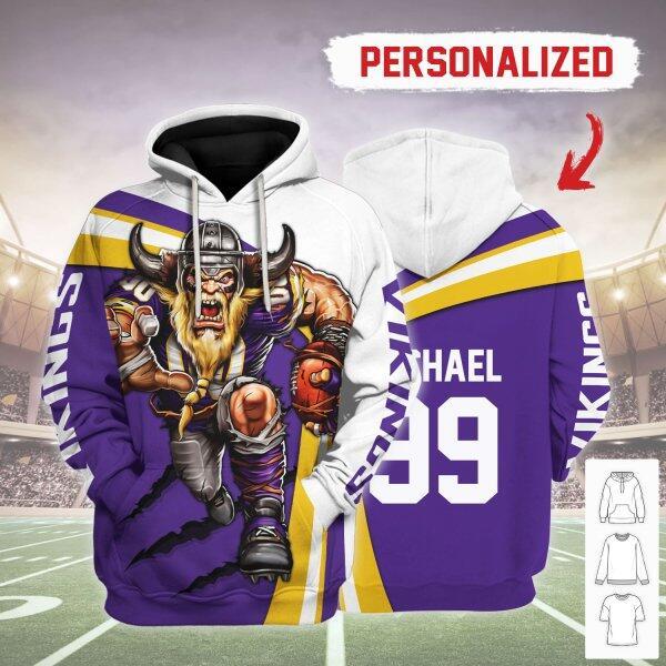 Gearhomies Personalized Unisex Tracksuit Hoodies Minnesota Vikings Football Team 3D Apparel