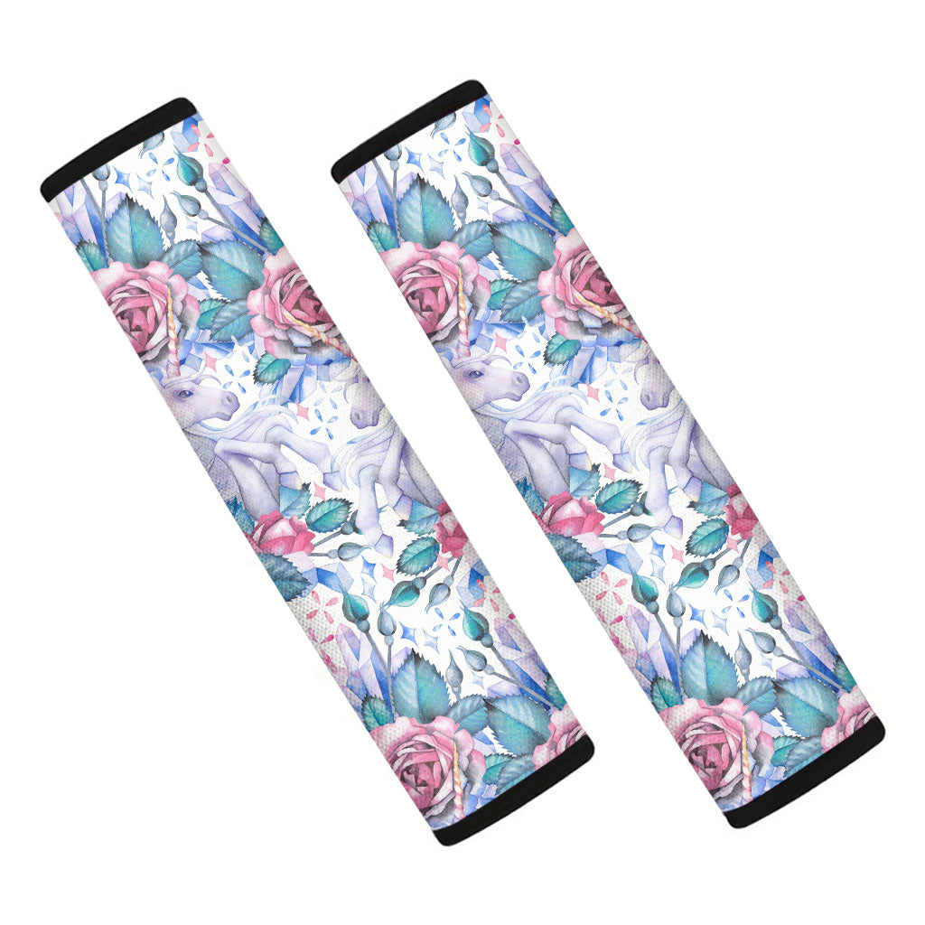 White Fairy Rose Unicorn Pattern Print Car Seat Belt Covers