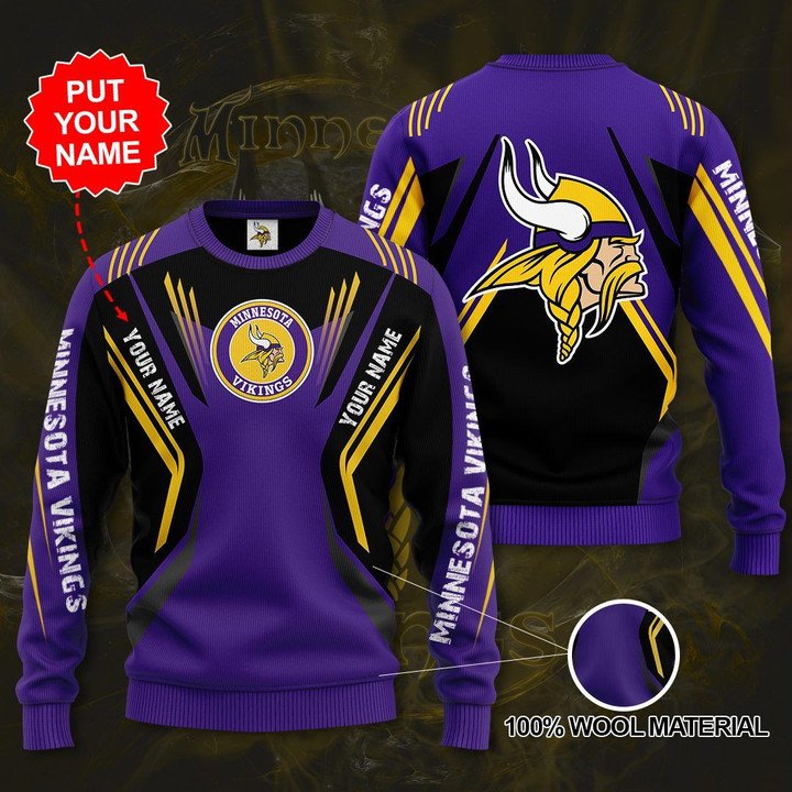 Minnesota Vikings Custom Name Special Style Gift For Fan Ugly Wool Sweater Christmas