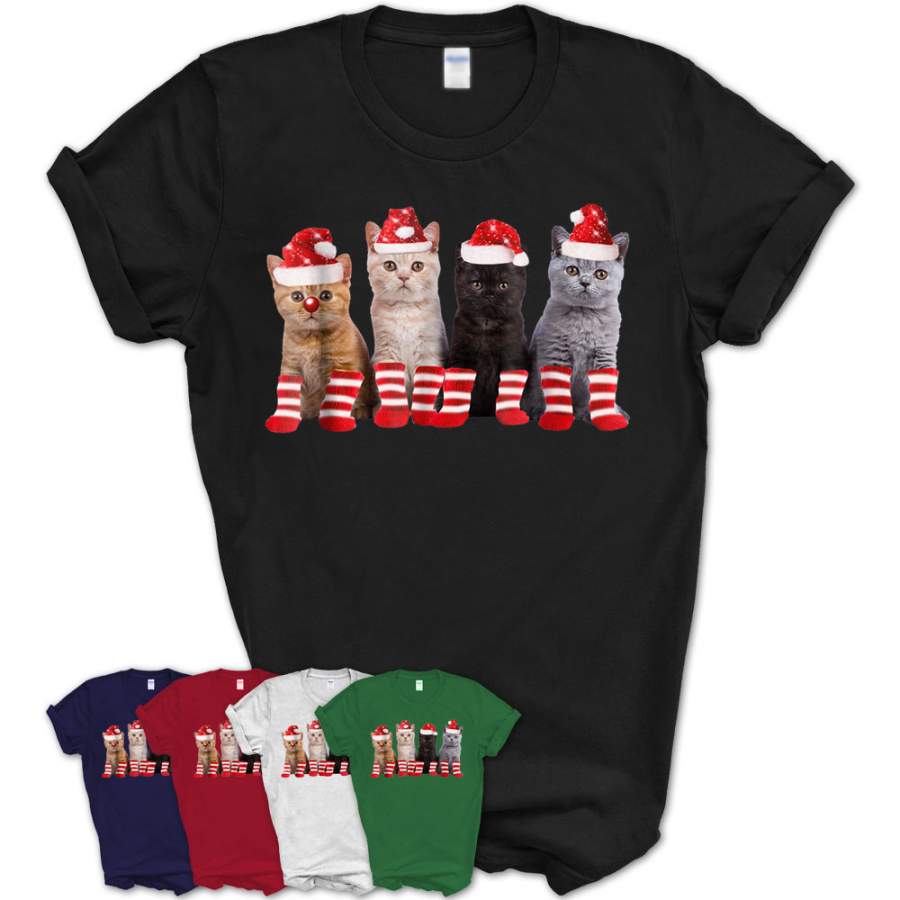 Kittens With Santa Hats Shirt Funny Christmas Cat Meme Tee – Teezou Store