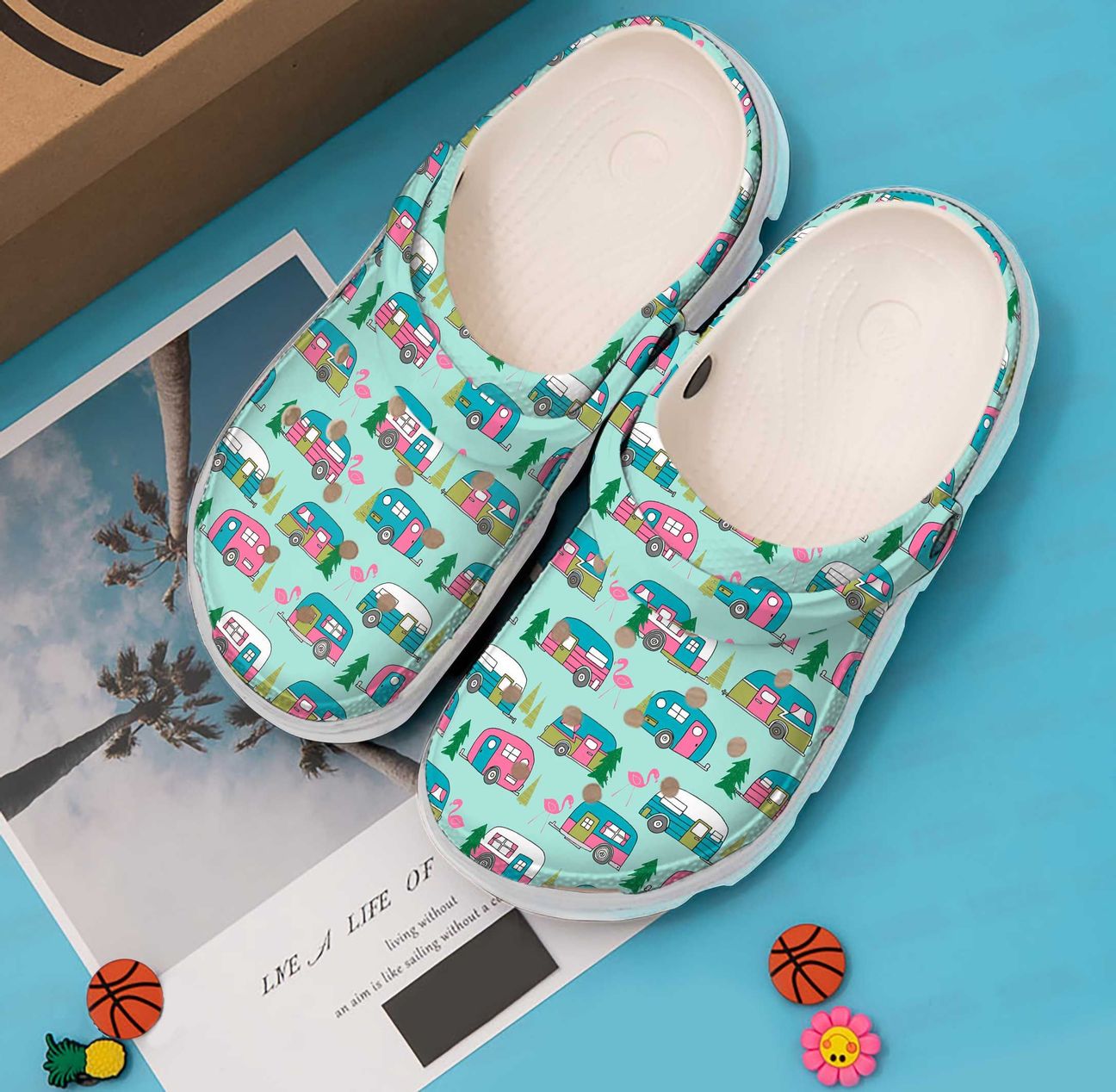 Camping Personalized Clog, Custom Name, Text, Color, Number Fashion Style For Women, Men, Kid, Print 3D Teal Camper Pattern