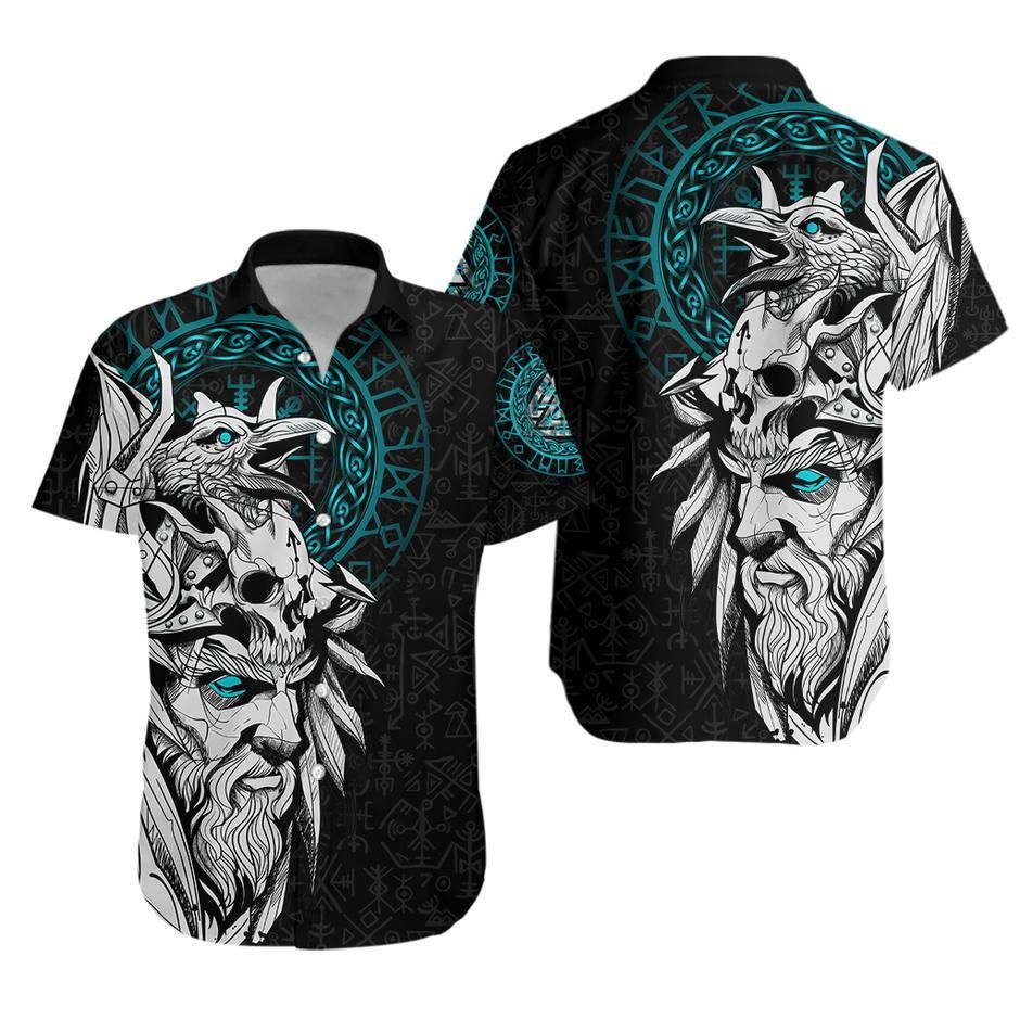 Viking Odin And Raven Turquoise Hawaiian Shirt | Unisex | Adult | Hw3298