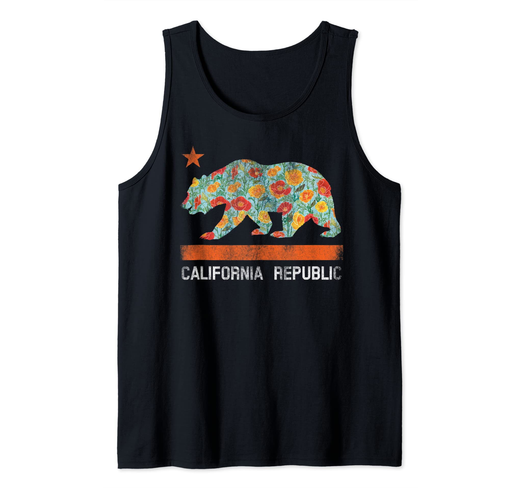 California Republic State Bear Star Poppy Flower LA Cali Tee Tank Top