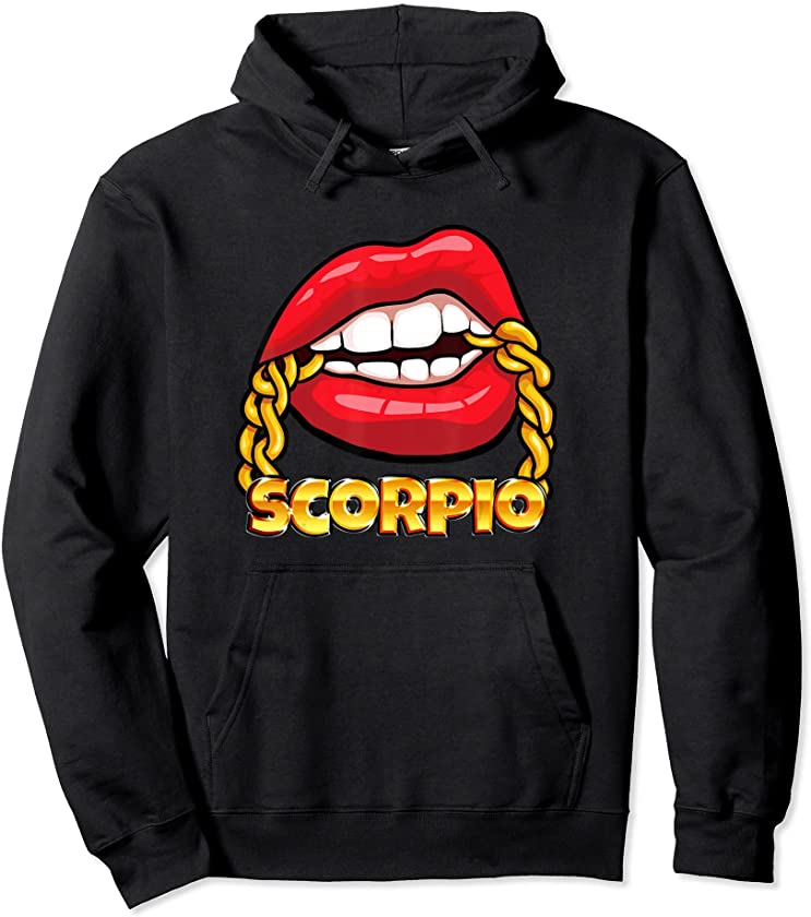 Black Queen Birthday Gift Red Lips Chain Scorpio Zodiac Sign Pullover Hoodie