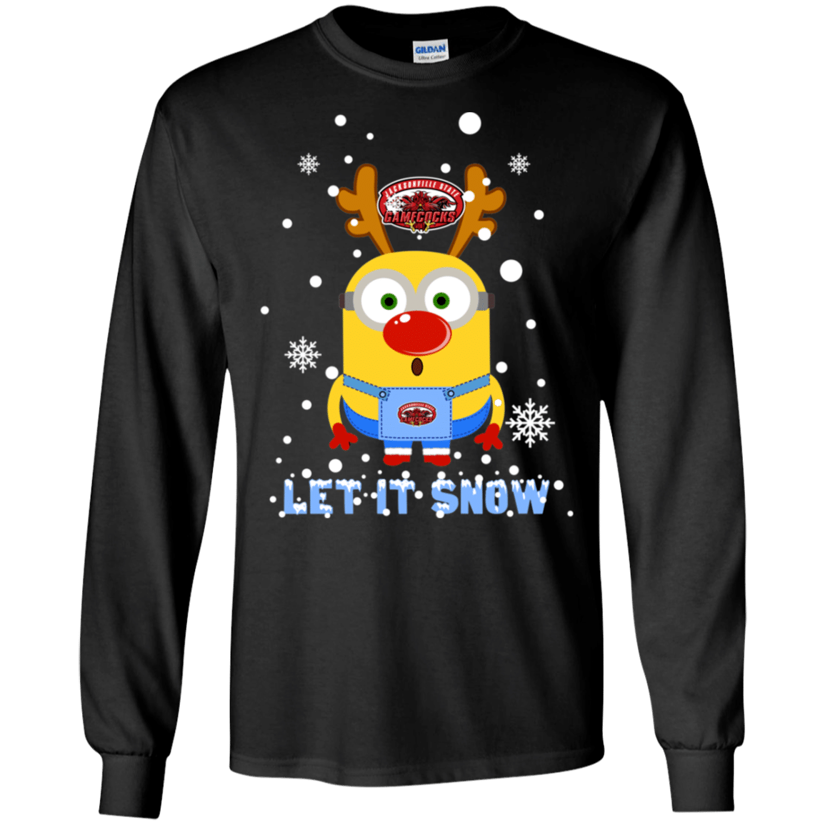 Check out this awesome Minion Jacksonville State Gamecocks Ugly Christmas Sweaters Let It Snow LS Cotton T-Shirt