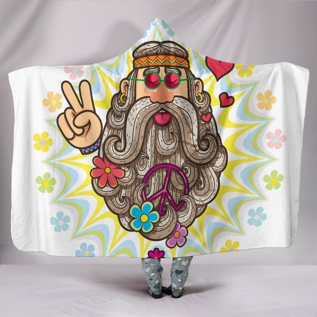 Funny Hippie Face Peace Hooded Blanket Gift Idea