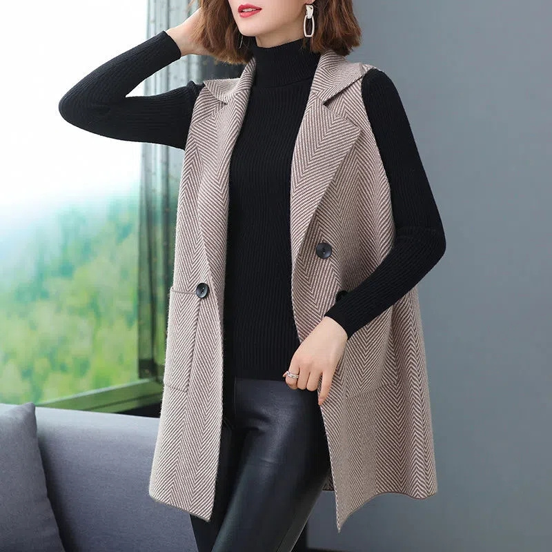 Spring Autumn Middle-Aged Woolen Vest Clip Young Mother’s New Coat Women Sleeveless Coat Noble Fashion Jacket Female Waistcoat alx