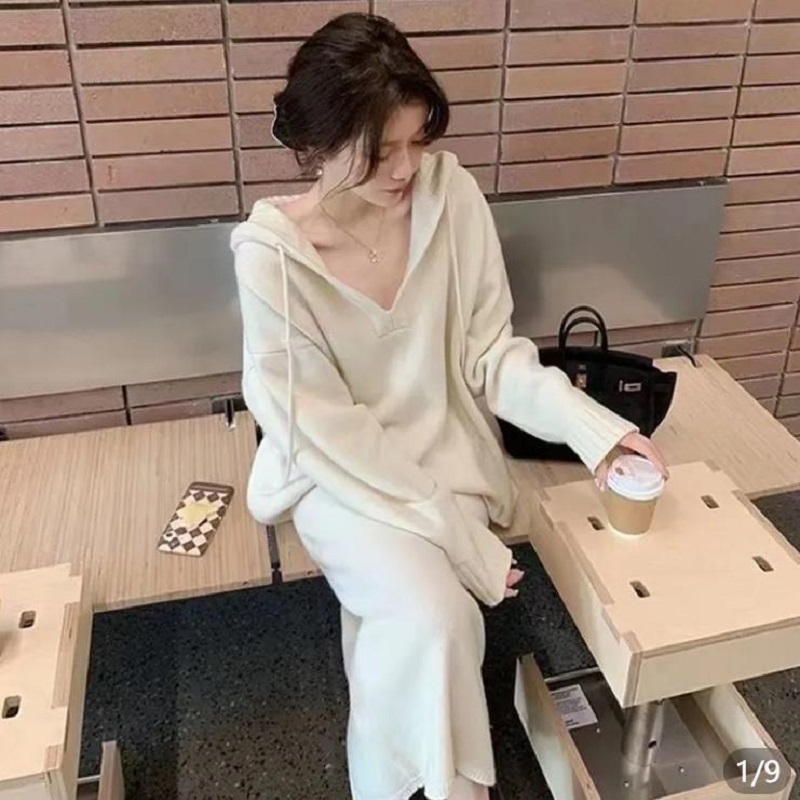 Y2k Knit Sweater Suit Women Casual 2 Piece Dress Set Office Lady Korean Fashion Hoodies Cardigan Tracksuits 2022 Winter Outwear alx