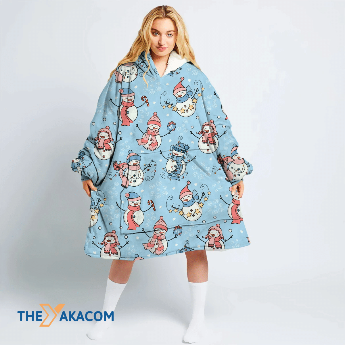 Realtorgift X Christmas Cute Happy Snowman With Light And Star Hoodie Blanket