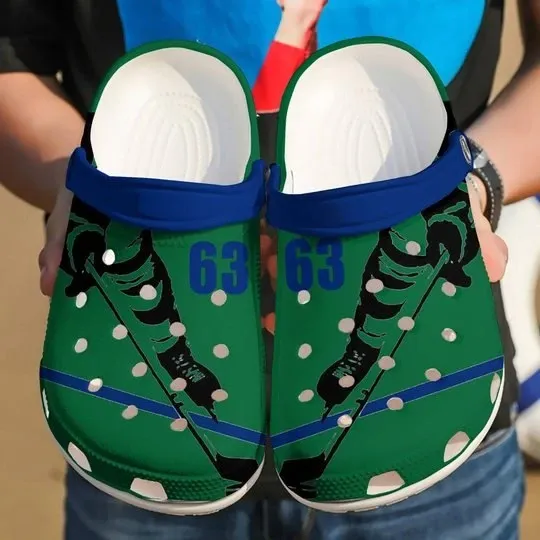 Hockey Player Green Personalize Clog Custom Crocss Clog Number On Sandal Fashion Style Comfortable For Women Men Kid