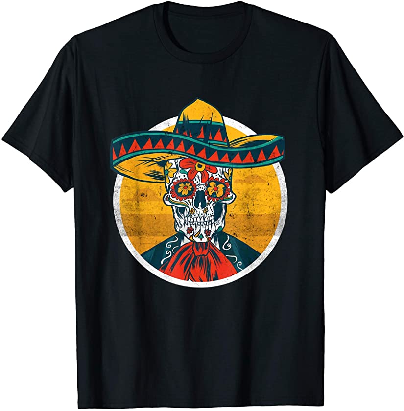 Vintage Cinco de Mayo Dia de los Muertos Skull Sombrero T-Shirt