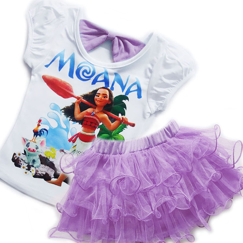 Summer Baby Girls Cartoon Moana Vaiana T-shirt Clothes Sets Children Short Sleeve+Short Skirt Dress Suits Kids Holiday Clothing alx