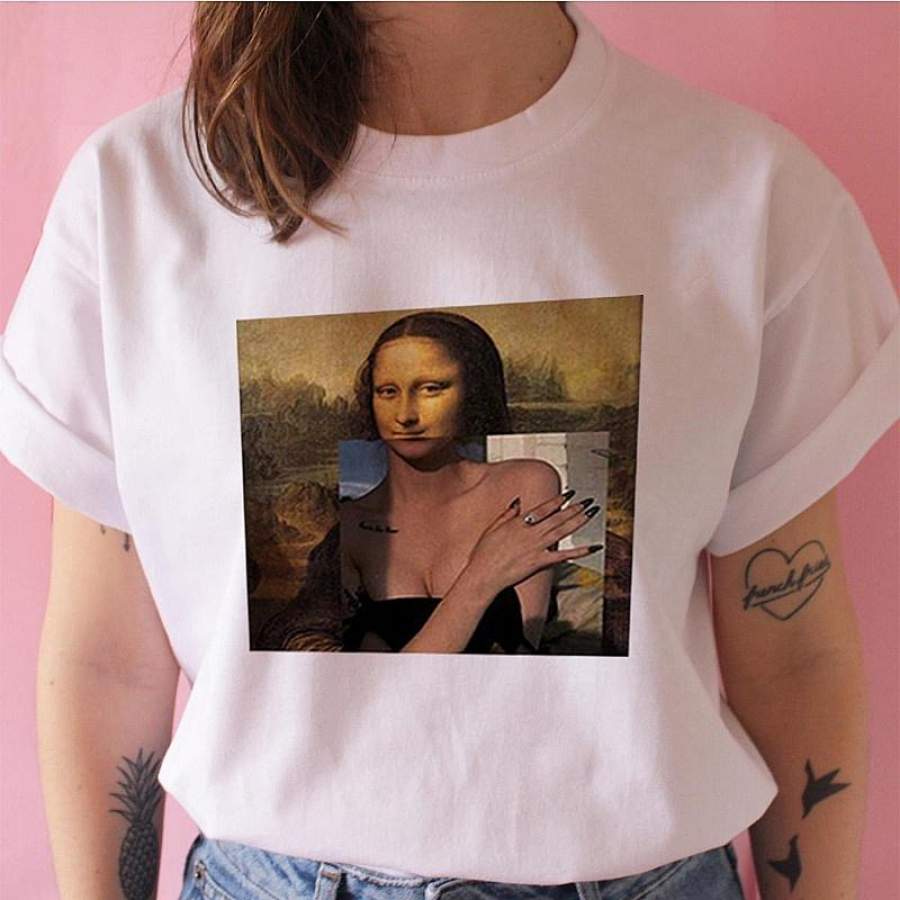 Parody Retro Style Vintage Painting Printed Cotton Casual White Funny T Shirt