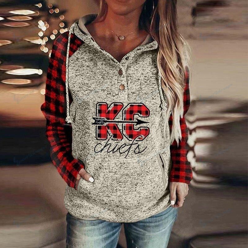 Plaid Printed Casual Kansas City Chiefs Hoodie 05