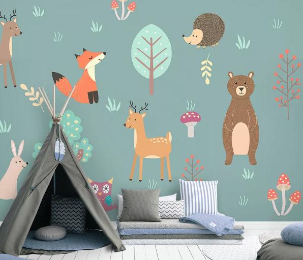 3D Color Cartoon Animals Forest Wall Mural Wallpaperpe 269