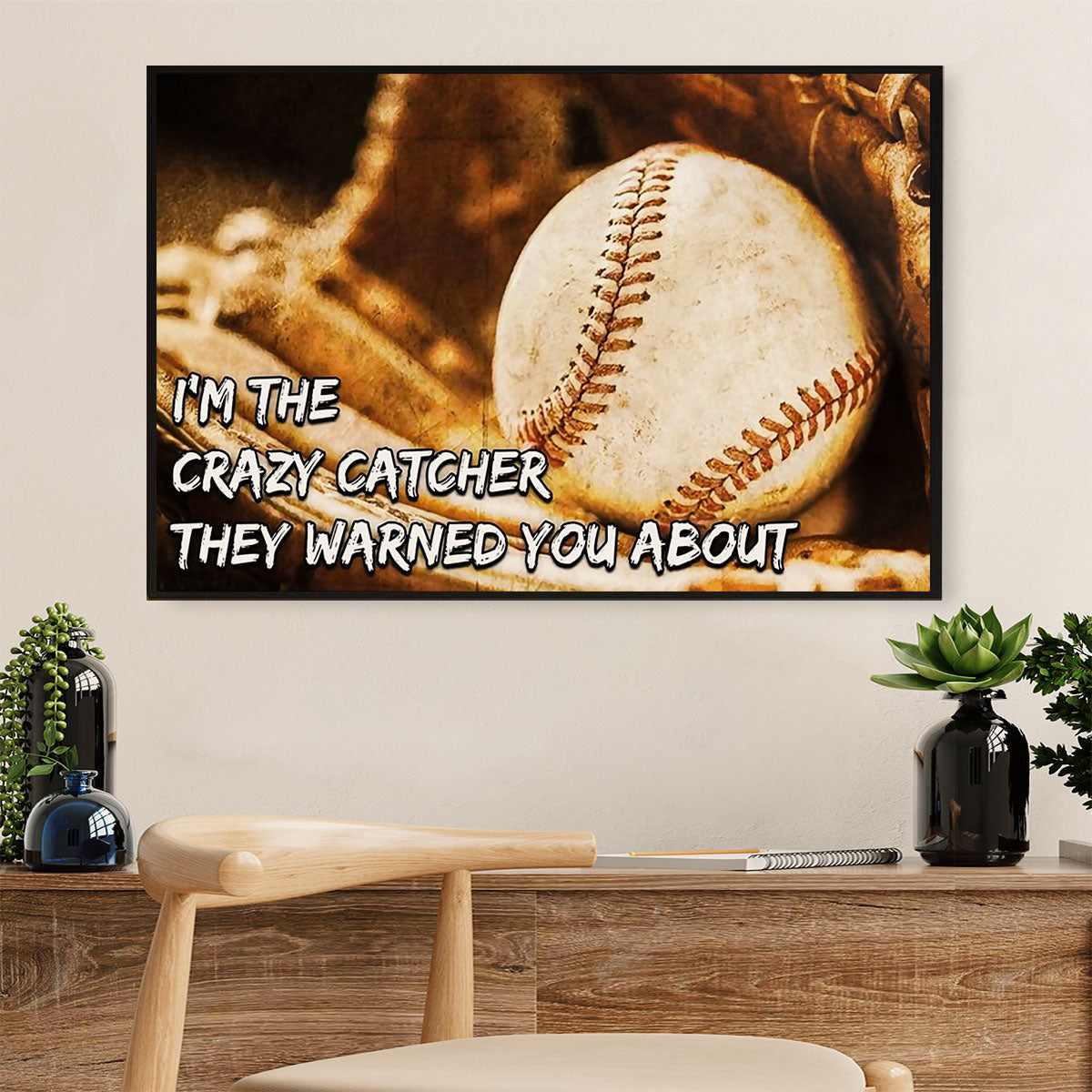 Baseball Canvas Wall Art Prints | I’M The Crazy Catcher | Home Décor Gift For Baseball Players