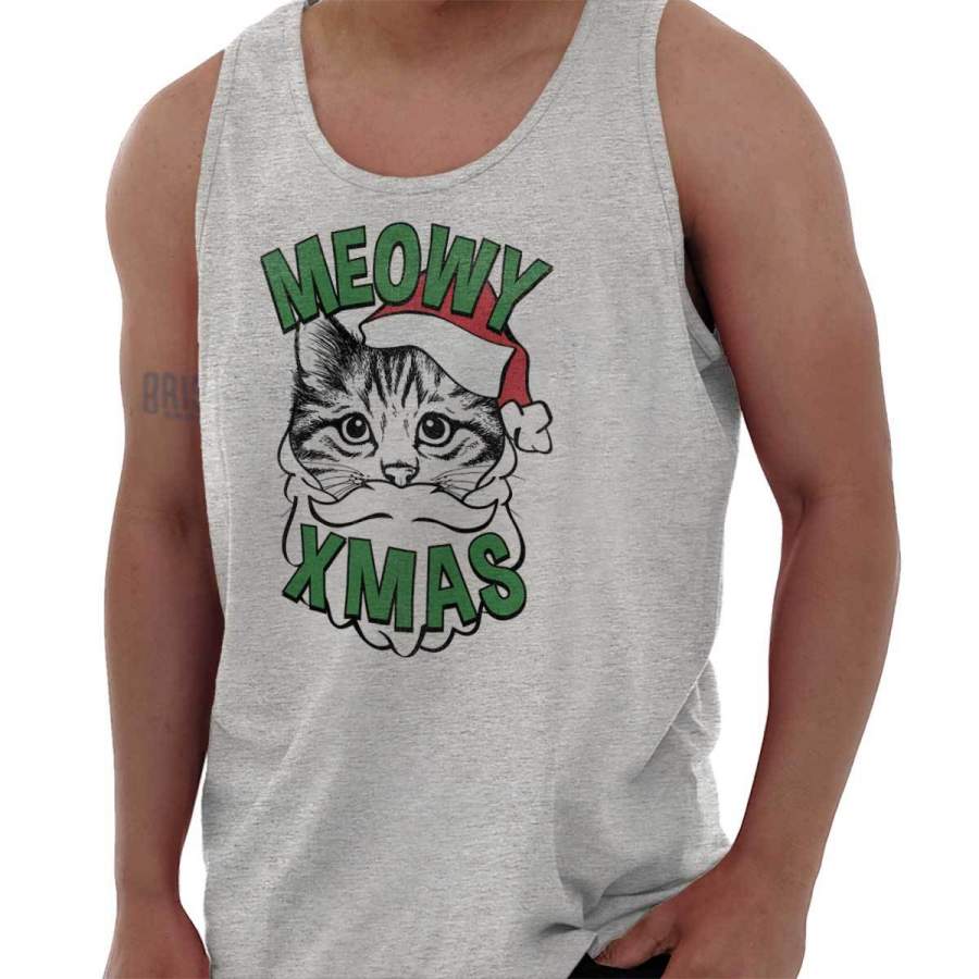 Meowy Christmas Cat Kitten Trendy Cool Fashion Funny Christmas Tank Top Shirt