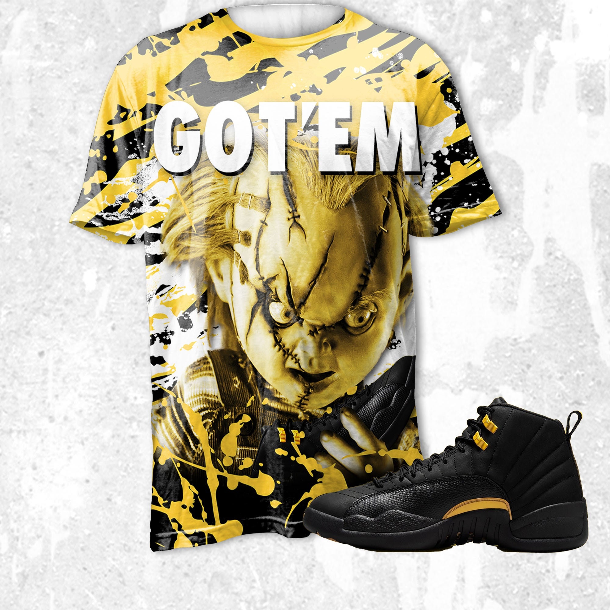 Chucky Gotem 3D Zebra Stripes Paint.Jordan 12 Black Taxi, Jordan Matchjordan, oversized t shirts, outfit jordan , gift for family