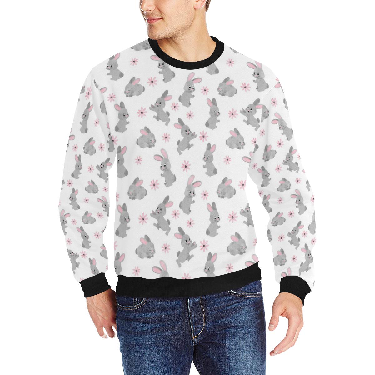 Watercolor cute rabbit pattern Men’s Crew Neck Sweatshirt