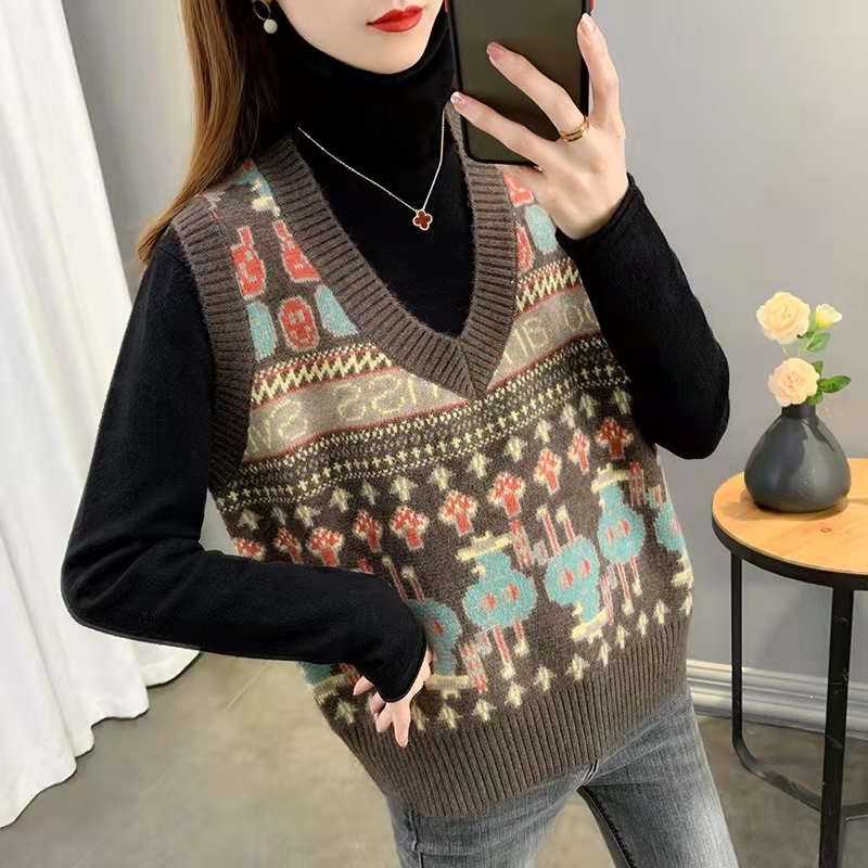 Women New Irregular Contrast Color Christmas Loose Knitting Vest New V Collar Sleeveless Fashion Spring Autumn 2021 Clothing C91 alx