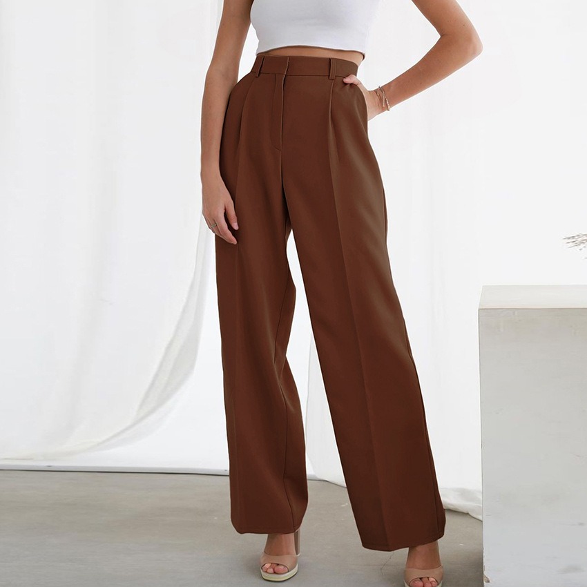 Women Casual Elegant Long Pants Green High Waist Wide Leg Trousers Female 2022 Summer Chic Pocket Zipper Office Ladies Trouser alx