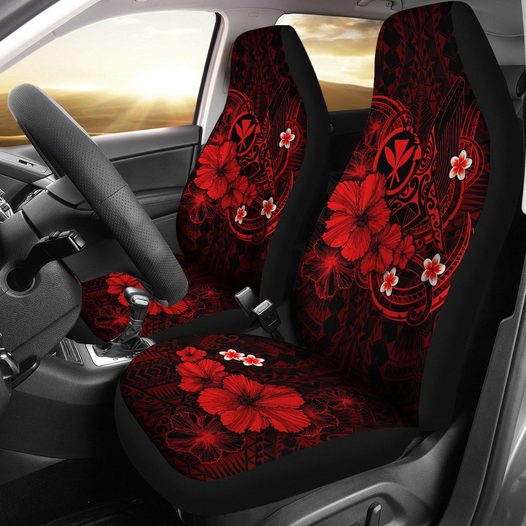 Polynesian Hawaii  Kanaka Maoli Car Seat Covers – Humpback Whale with Hibiscus (Red) – BN15