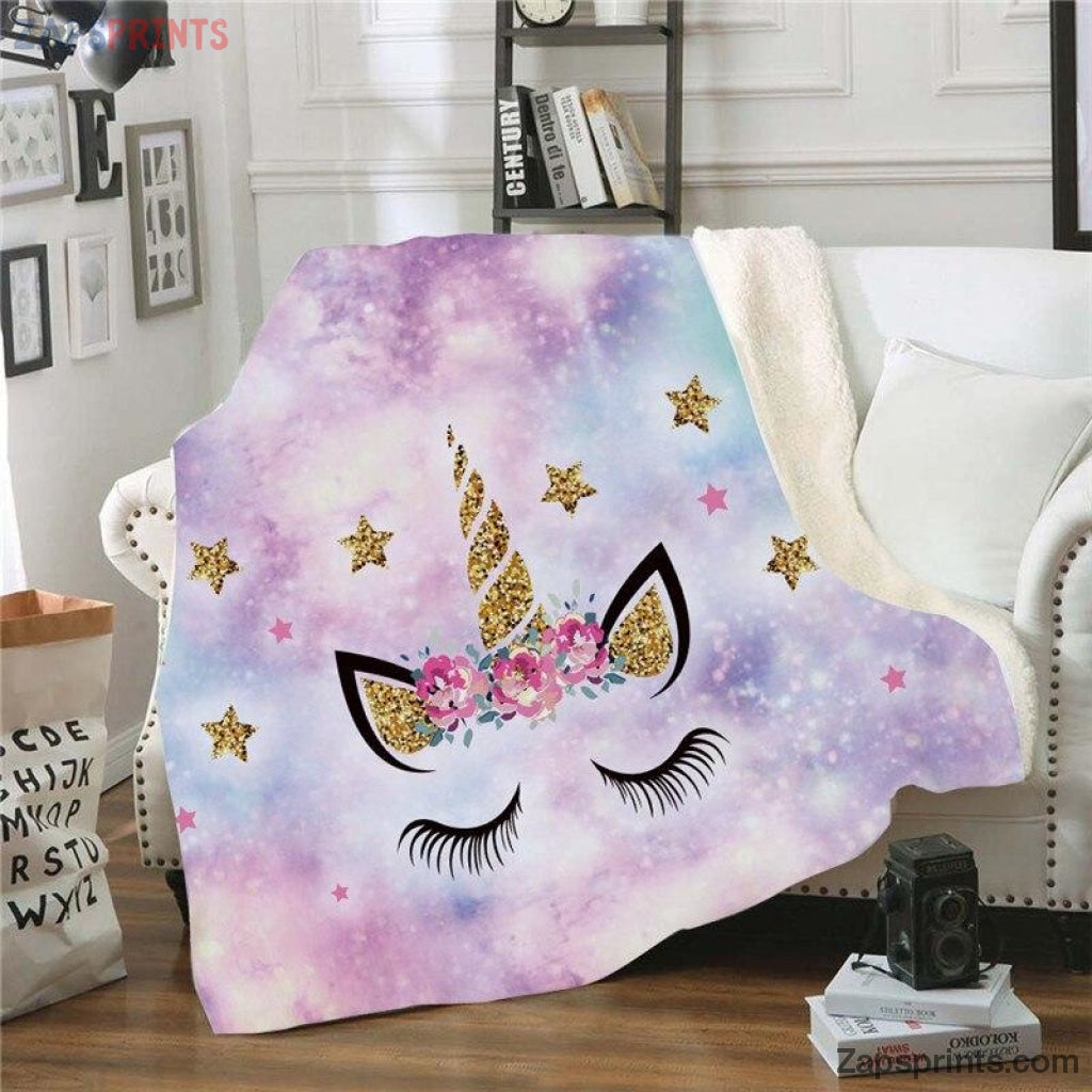 Unicorn Horn Lashes Gold Star Galaxy Blanket