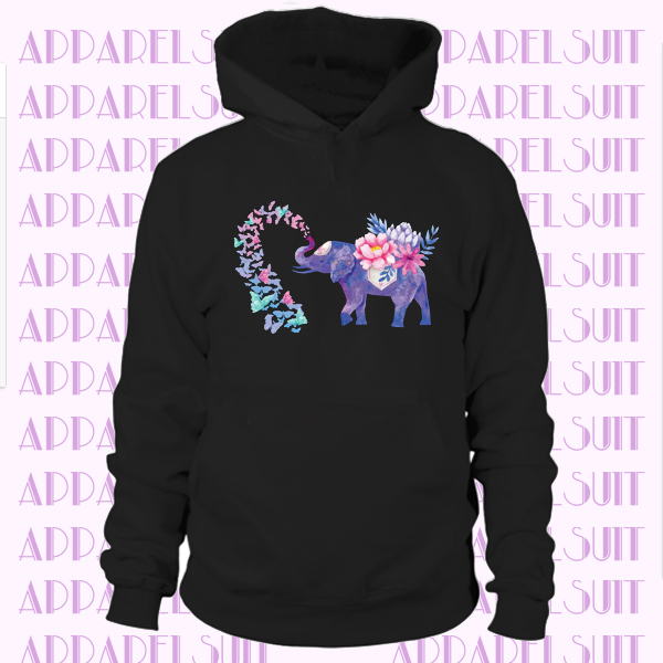 Beautiful Elephant Art Nature with Flowers and Butterflies Cute Hoodie