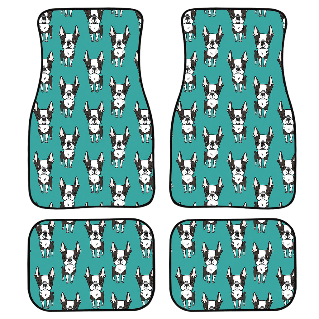 Cartoon Boston Terrier Pattern Print Front And Back Car Floor Mats, Front Car Mat