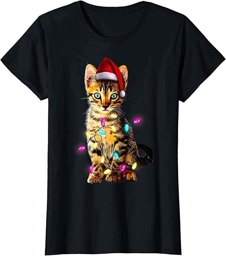 Xmas Kitten Christmas Cat Tree Santa Hat Christmas Pajama T-Shirt