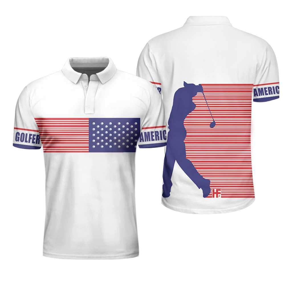 Proud American Golfer Us Flag Horizontal Stripe Golf Polo Shirt #V