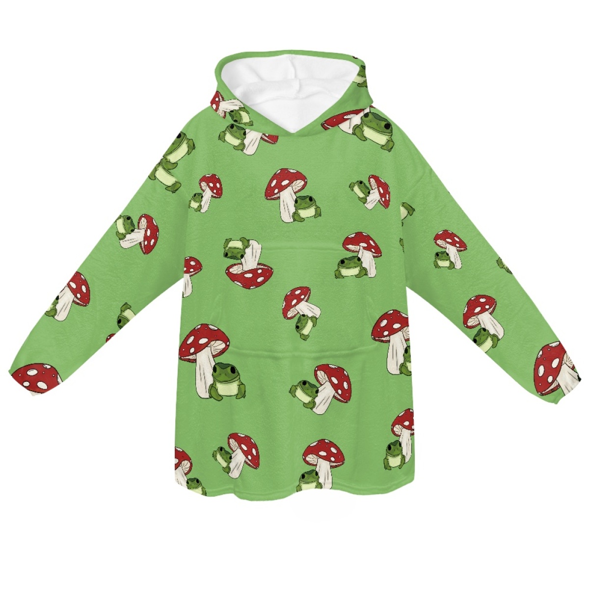 TOADDMOS Frog with Mushroom Kawaii Print Hooded Sweater Blanket Winter Fashion Luxury Fleece Large Unisex Hoodie Hooded Blankets alx