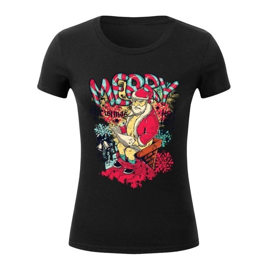 Angry Santa Claus Women T-Shirt Fashion Topsprint Letter Print Regular Unisex Logo Athletic T Shirt