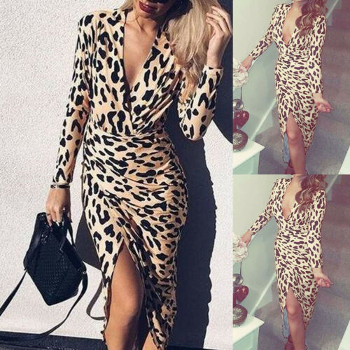 Bandage Bodycon Long Sleeve Leopard Print Dress