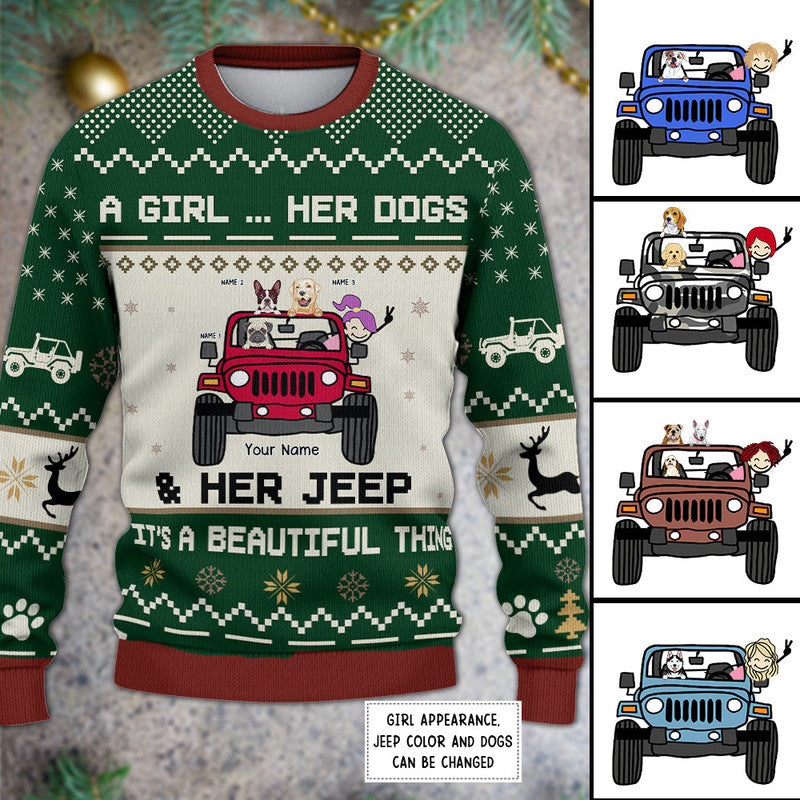 Jeep Sweatshirt – Custom Personalised – A Girl Her Dogs And Her Jeep Its A Beautiful Thing 3 All Over Print Sweatshirt Lt8