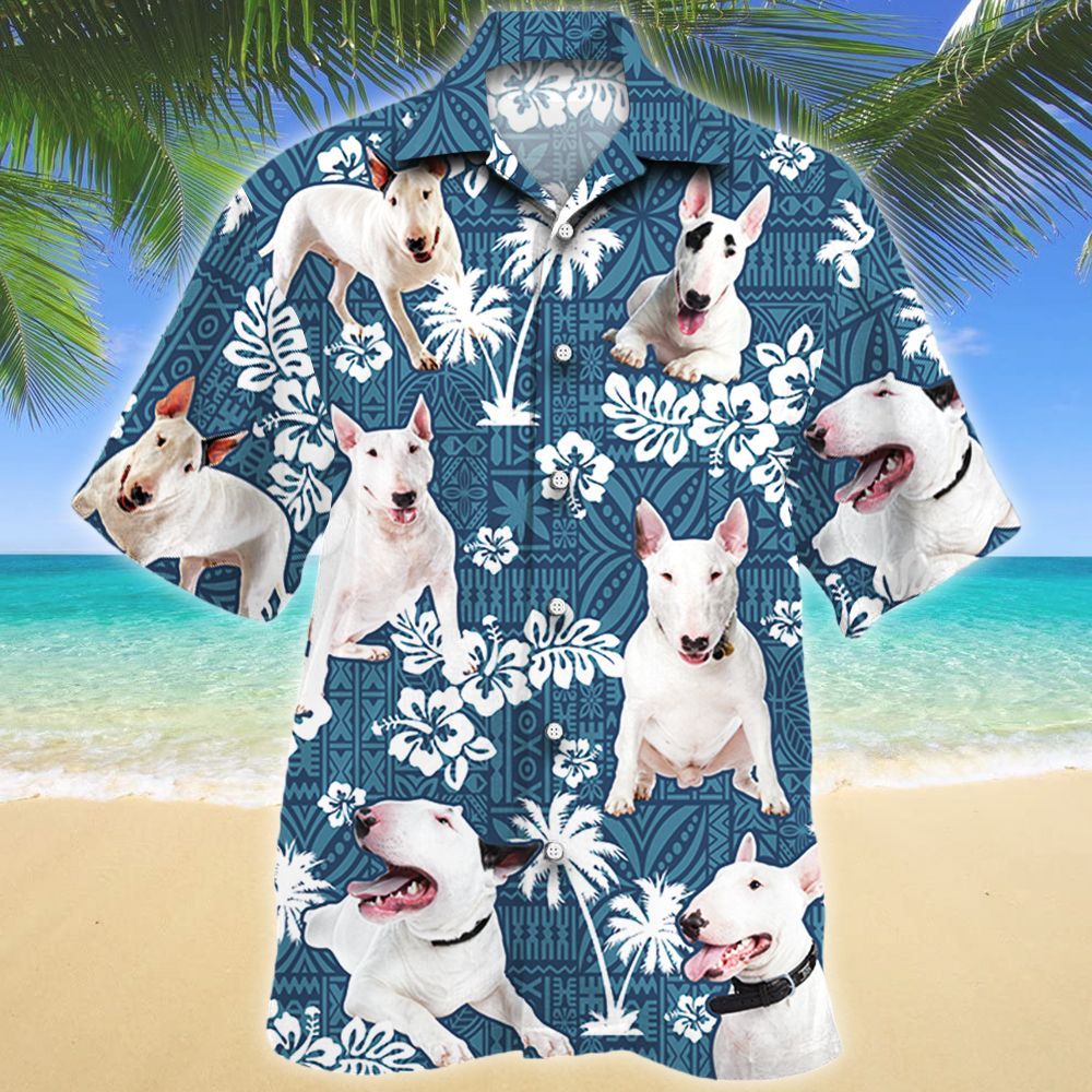 Bull Terrier Dog Blue Tribal Pattern Hawaiian Shirt Ha106960