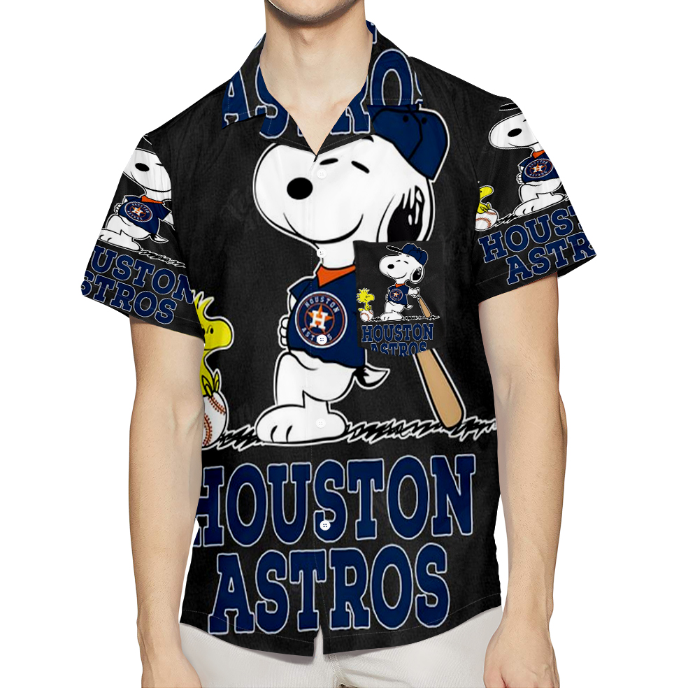 Houston Astros Snoopy And Woodstock 3D All Over Print Summer Beach Hawaiian Shirt With Pocket